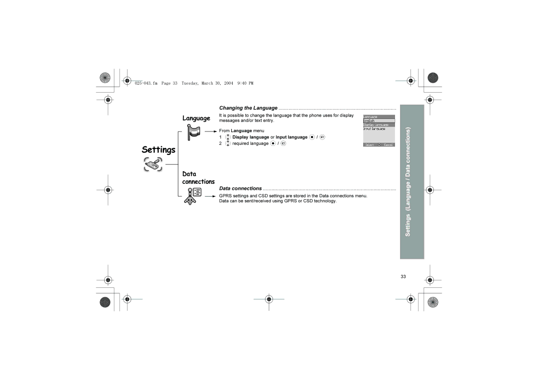 Panasonic X60 manual Data connections, Changing the Language 