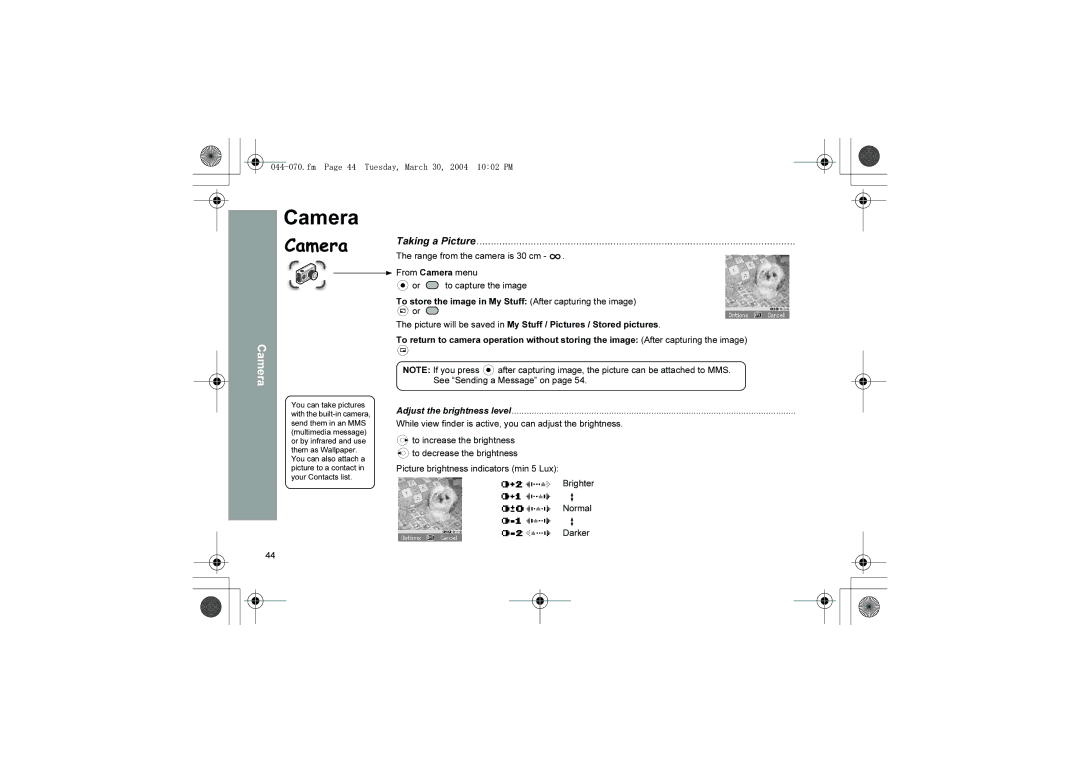 Panasonic X60 manual Camera 