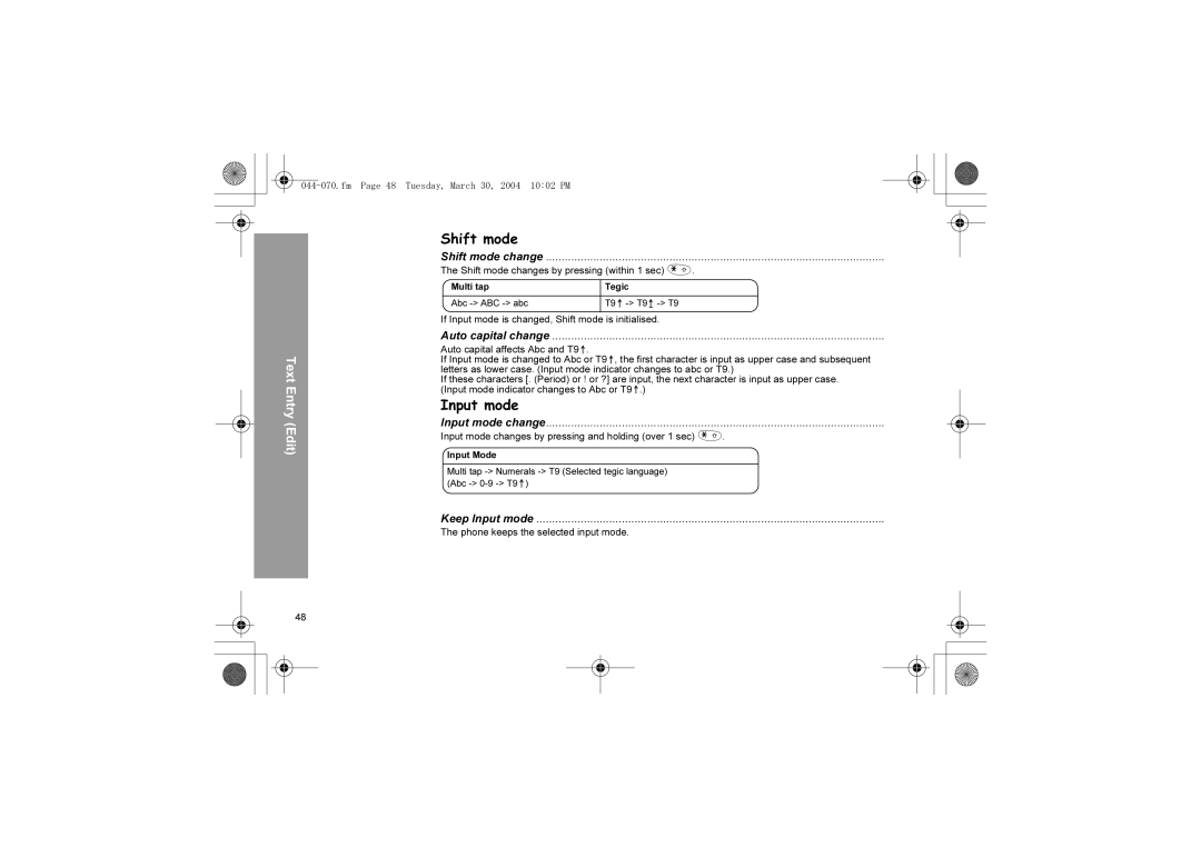 Panasonic X60 manual Shift mode, Input mode 