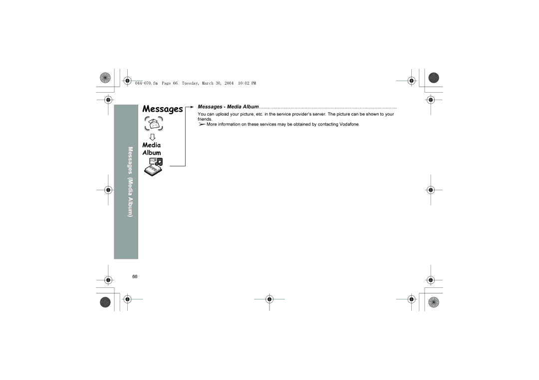 Panasonic X60 manual Messages Media Album, Fm Page 66 Tuesday, March 30, 2004 1002 PM 