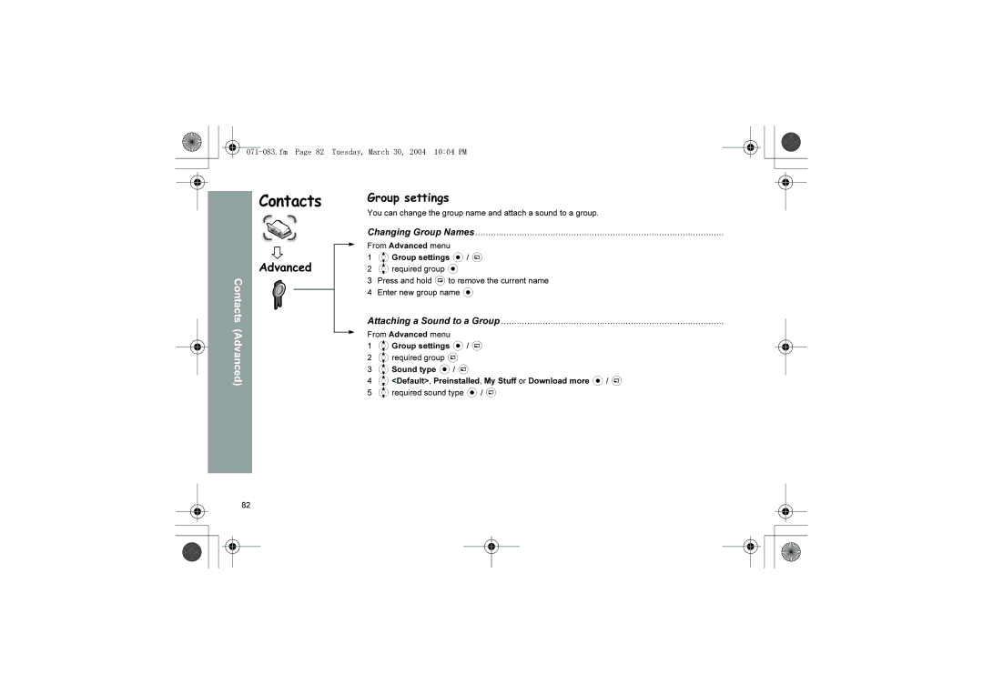 Panasonic X60 manual Group settings, Changing Group Names, Attaching a Sound to a Group 