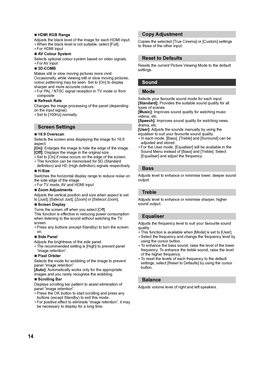 Panasonic X60M series, X60Vseries, X60D series, X60T series. X60K series, X60G series, X60Pseries operating instructions Sound 