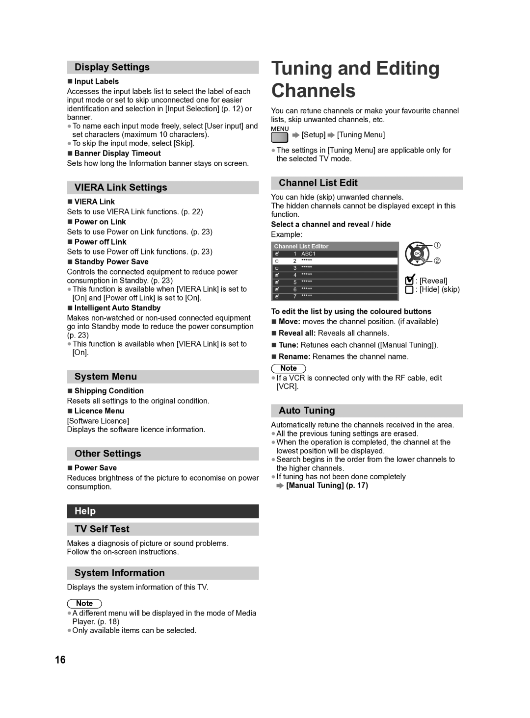 Panasonic X60G series, X60Vseries, X60D series, X60M series, X60T series. X60K series Tuning and Editing Channels, Help 