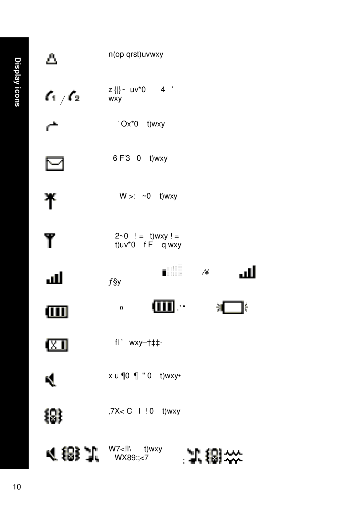 Panasonic X88 operating instructions Display icons 