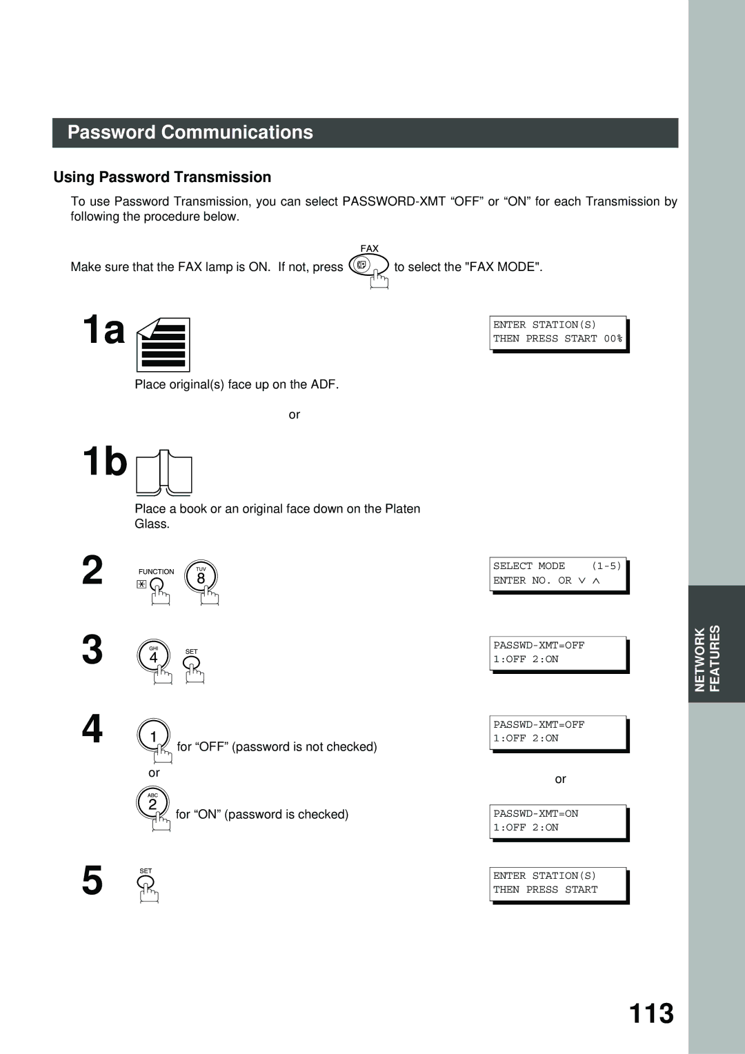 Panasonic FG230, XN200, UC200, SM16B, SM08B, PC200, PC210, MD200, SM28B, DP2000, FS200, FK210, DS210 113, Using Password Transmission 