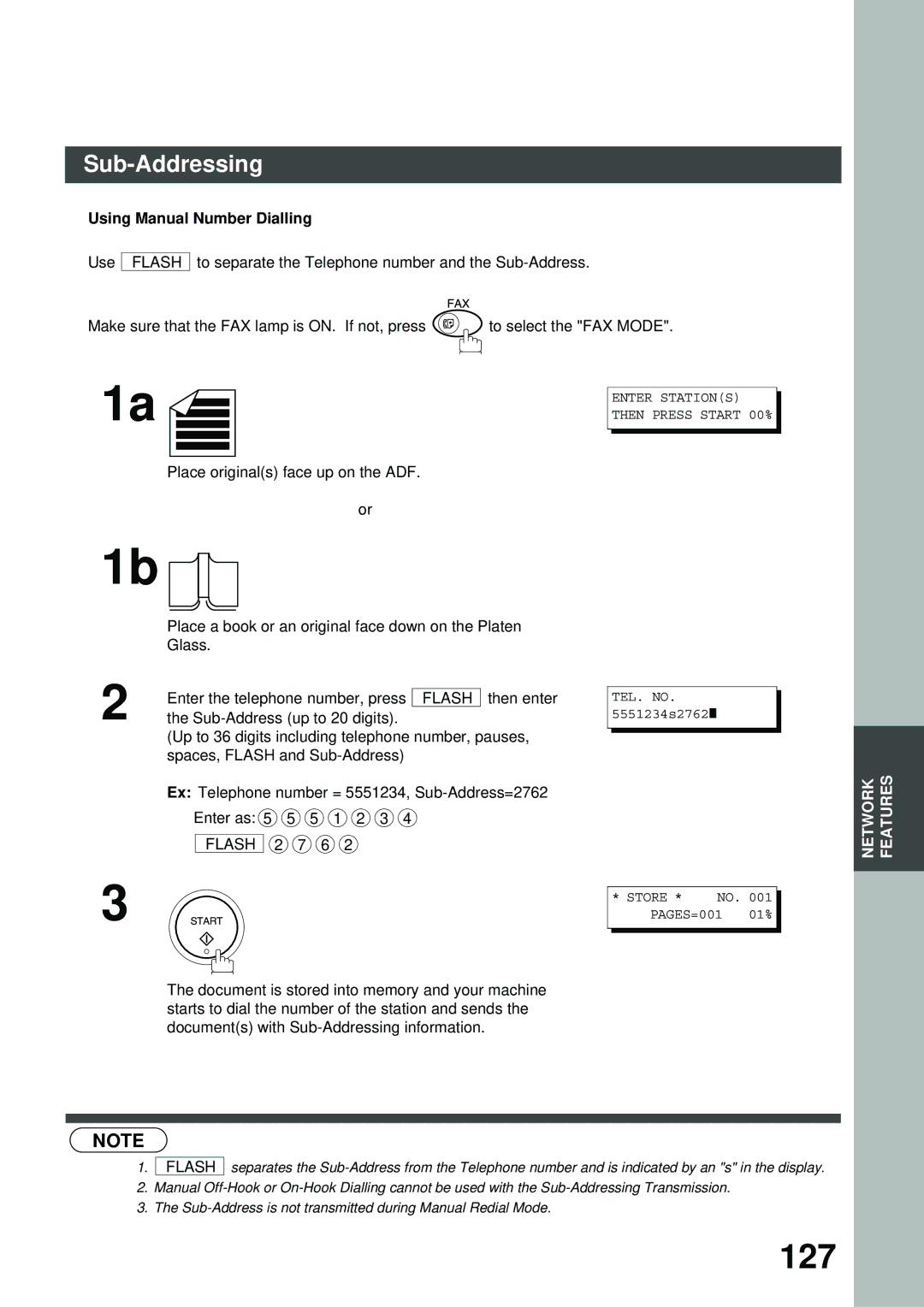 Panasonic SM08B, XN200, UC200, SM16B, PC200, PC210, MD200, SM28B, DP2000, FS200, FG230, FK210 127, Using Manual Number Dialling 