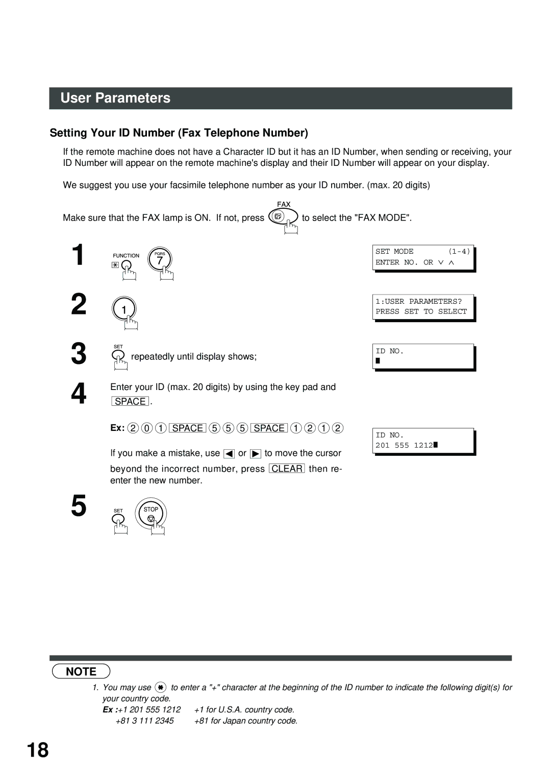 Panasonic 410048, XN200, UC200, SM16B, SM08B, PC200, PC210, MD200, SM28B, FS200 Setting Your ID Number Fax Telephone Number, Space 