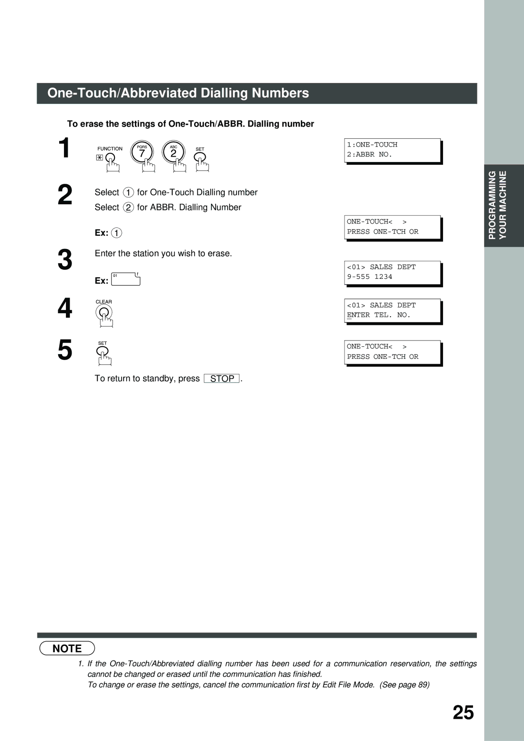 Panasonic MD200, XN200, UC200 To erase the settings of One-Touch/ABBR. Dialling number, Enter the station you wish to erase 