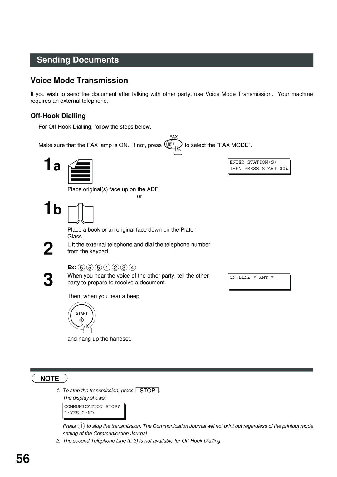 Panasonic DA-AR250, XN200, UC200, SM16B, SM08B, PC200, PC210, MD200, SM28B, DP2000 Voice Mode Transmission, Off-Hook Dialling 