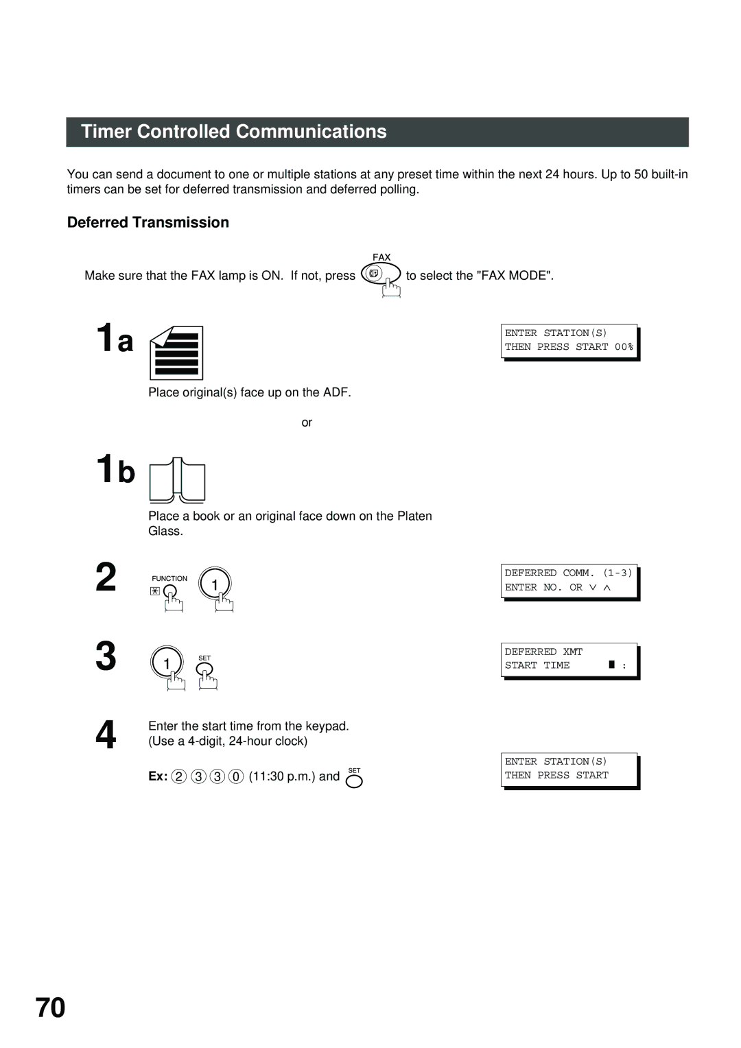 Panasonic FS200, XN200, UC200, SM16B, SM08B, PC200, PC210, MD200, SM28B Timer Controlled Communications, Deferred Transmission 