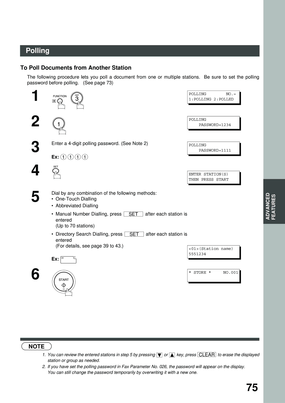 Panasonic FK200, XN200, UC200, SM16B, SM08B, PC200, PC210, MD200, SM28B, DP2000, FS200, FG230 To Poll Documents from Another Station 