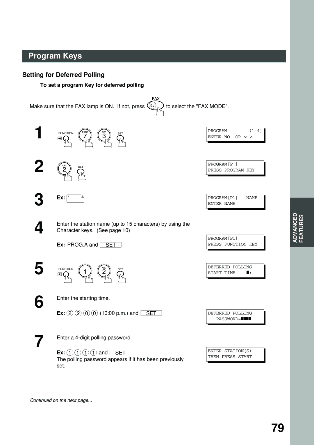 Panasonic DA-NE200, XN200, UC200, SM16B, SM08B, PC200 Setting for Deferred Polling, To set a program Key for deferred polling 