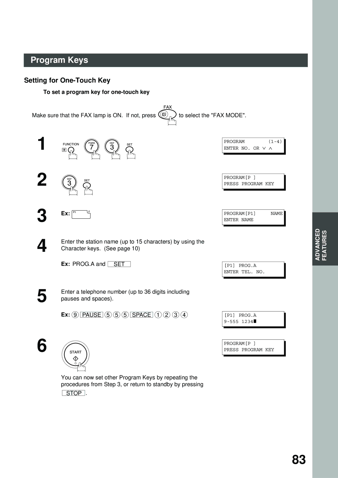 Panasonic UC200, XN200, SM16B, SM08B, PC200, PC210, MD200 Setting for One-Touch Key, To set a program key for one-touch key 