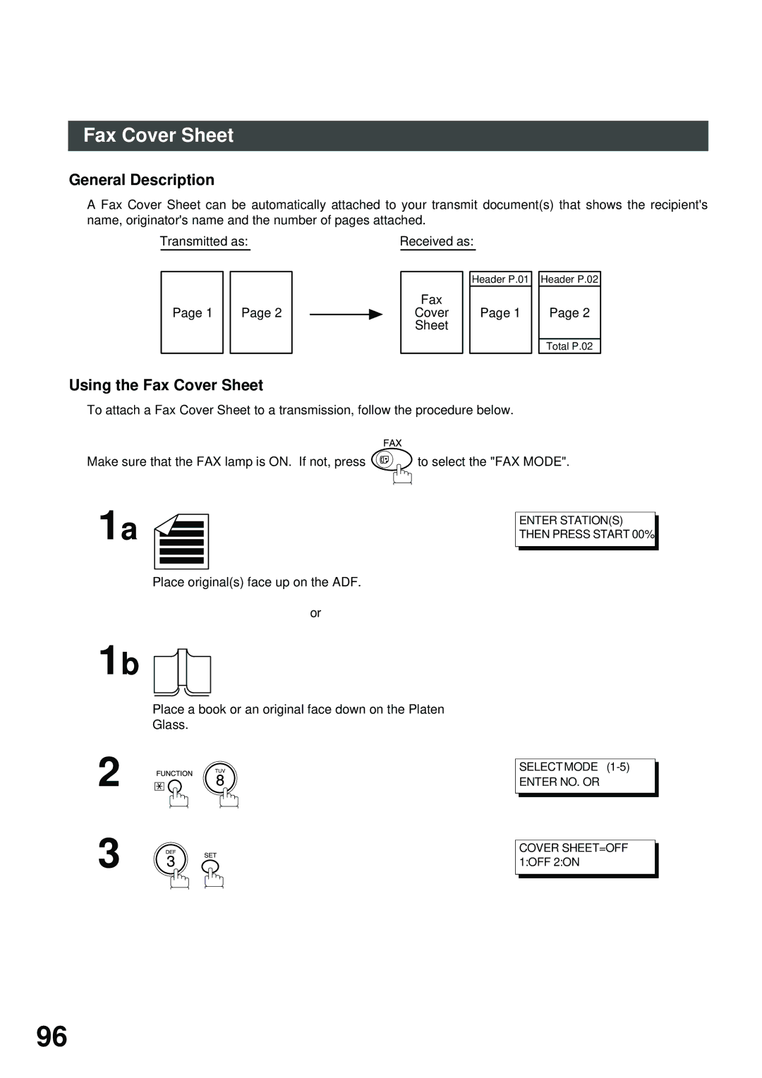 Panasonic FK200, XN200, UC200, SM16B, SM08B, PC200, PC210, MD200, SM28B, DP2000 General Description, Using the Fax Cover Sheet 