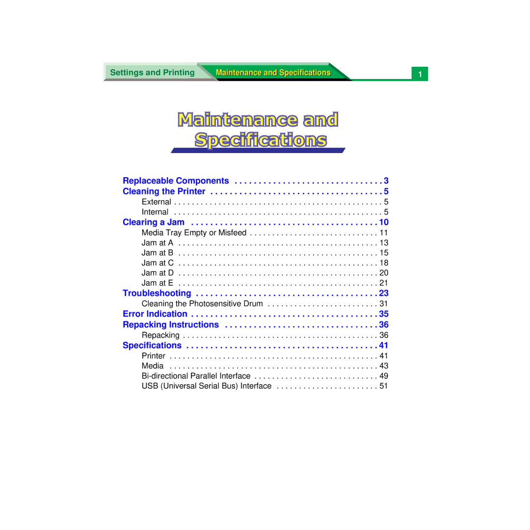 Panasonic XX-XXXX specifications Replaceable Components Cleaning the Printer 