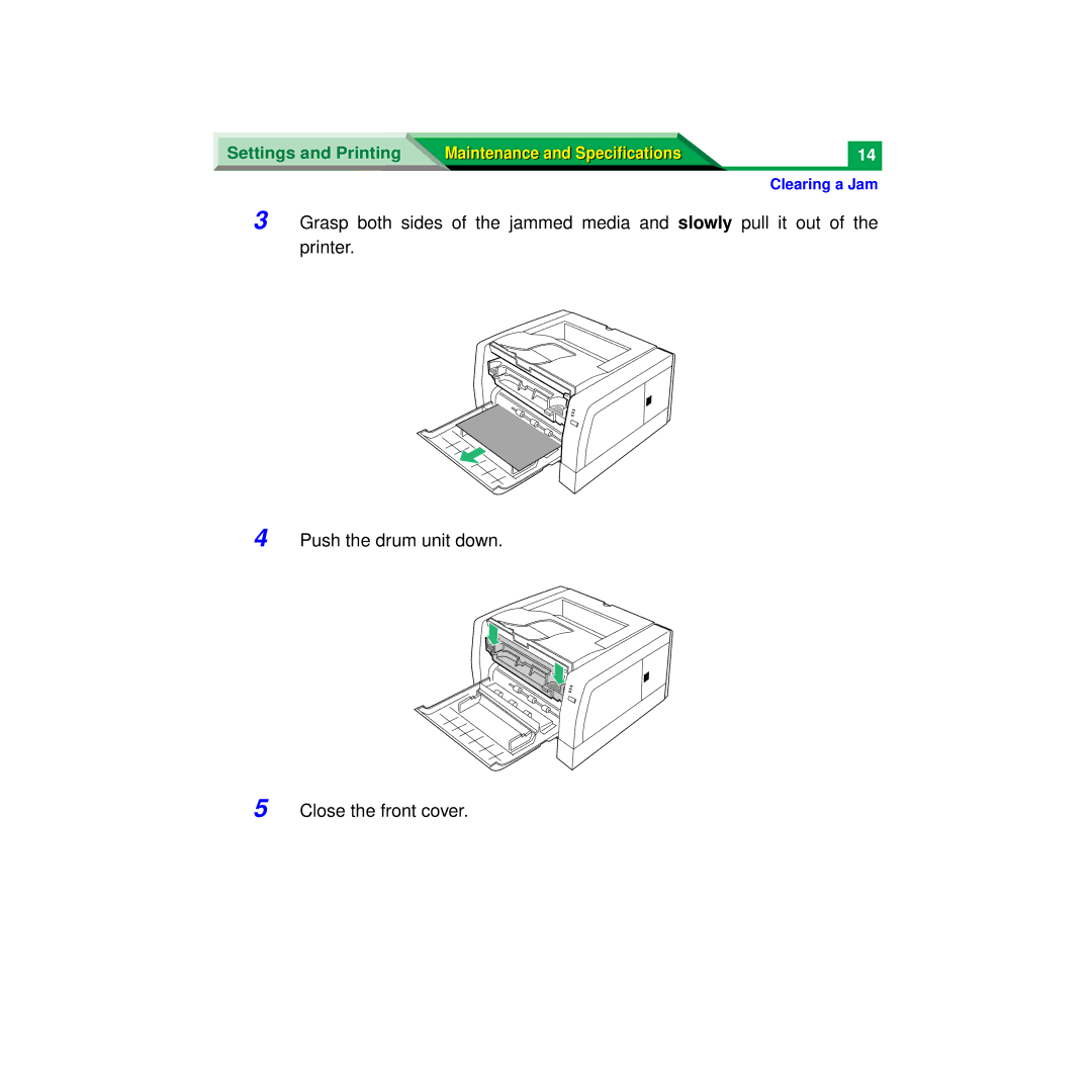 Panasonic XX-XXXX specifications Settings and Printing Maintenance and Specifications 