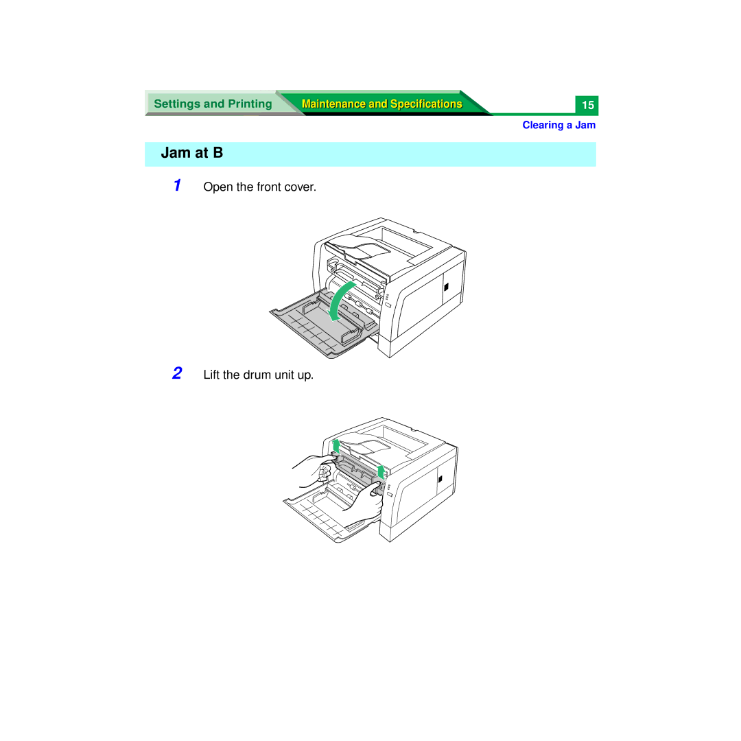 Panasonic XX-XXXX specifications Jam at B 