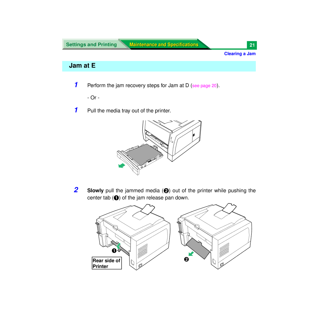 Panasonic XX-XXXX specifications Jam at E 