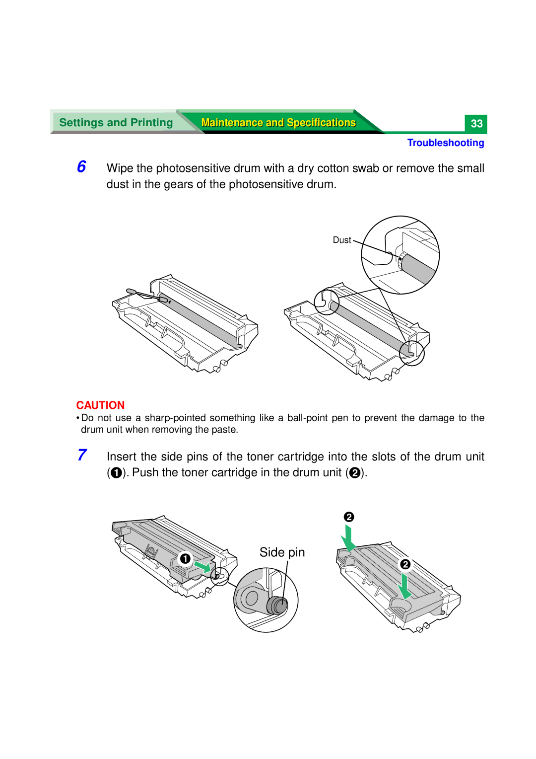 Panasonic XX-XXXX specifications Side pin 