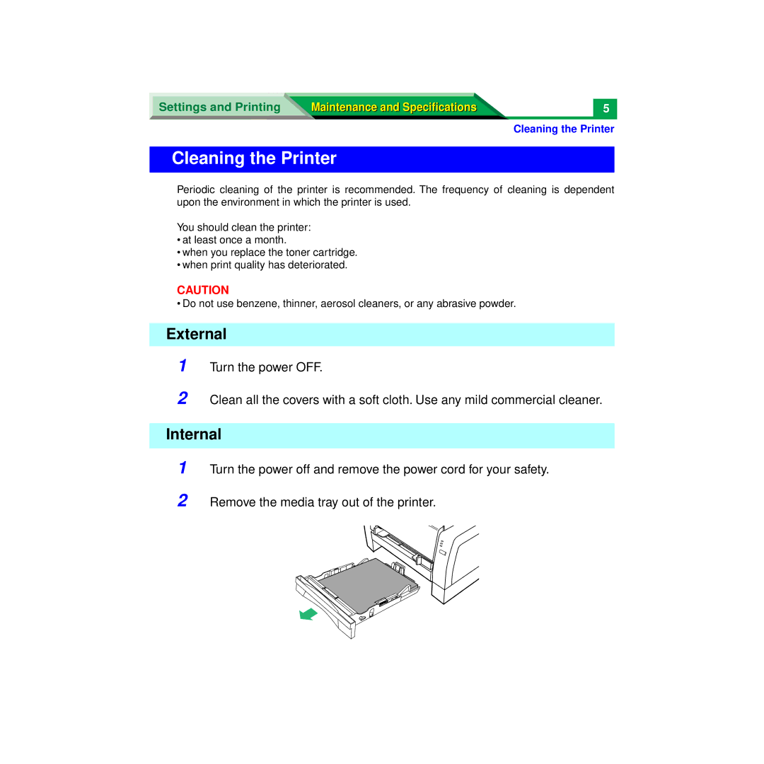 Panasonic XX-XXXX specifications Cleaning the Printer, External, Internal 