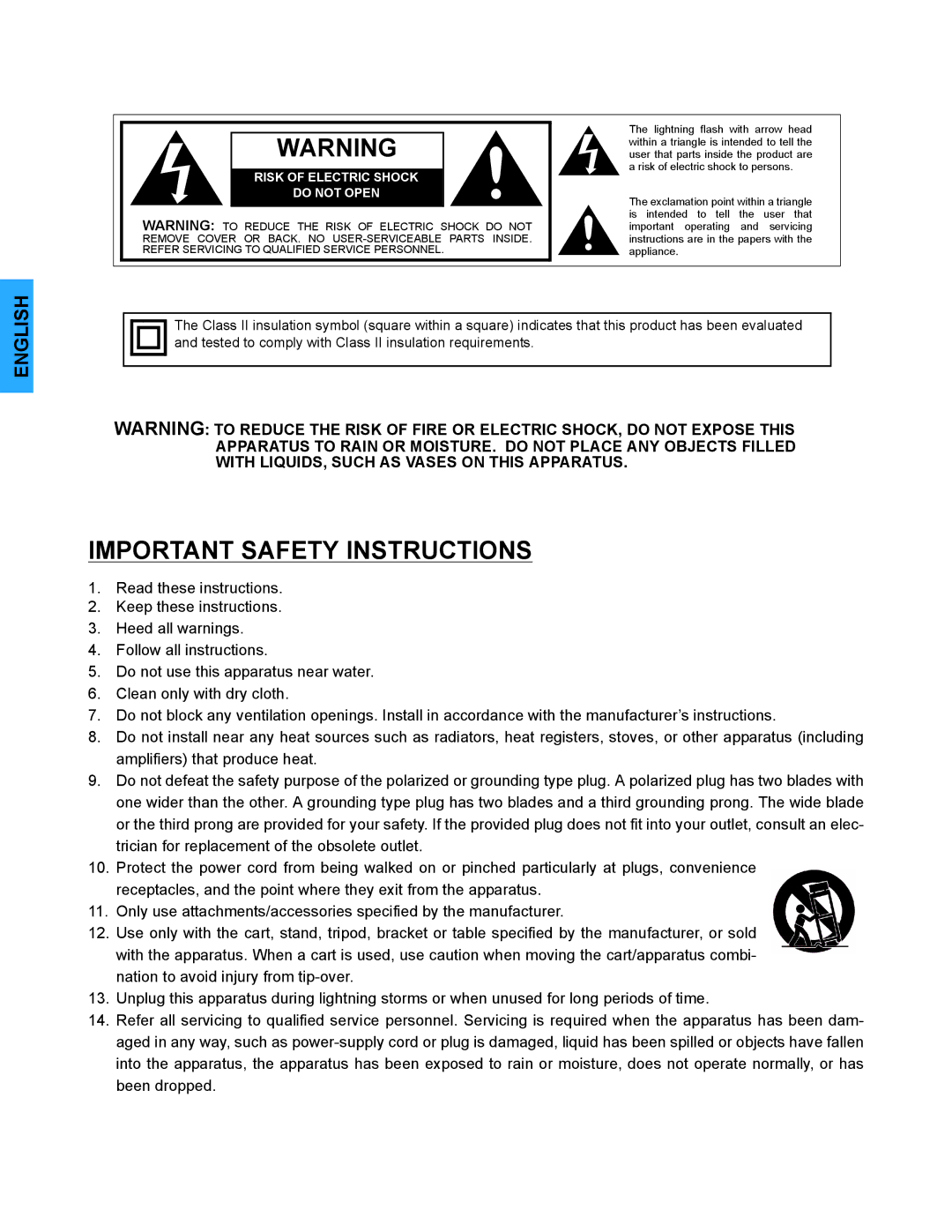 Panasonic CT-32E14, CT-G2134, CT-G2174, CT-G2174L, CT-G2974, CT-G2974L, CT-G3354 Important Safety Instructions 