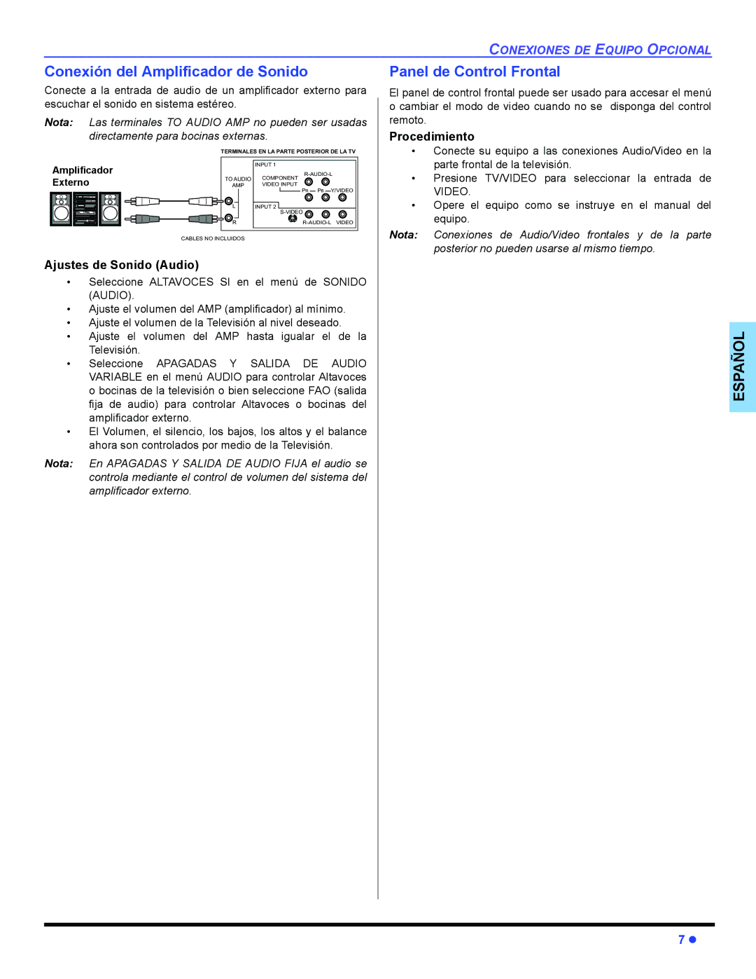 Panasonic CT-32E14, CT-G2134, CT-G2174, CT-G2174L, CT-G2974, CT-G2974L, CT-G3354 Conexión del Amplificador de Sonido 