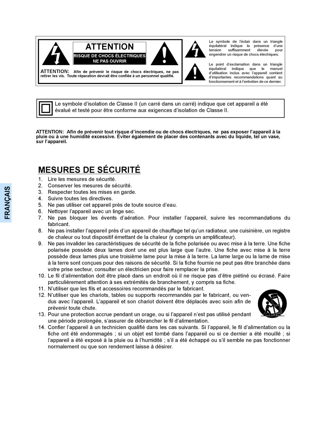 Panasonic CT-32E14, CT-G2134, CT-G2174, CT-G2174L, CT-G2974, CT-G2974L, CT-G3354 operating instructions Mesures DE Sécurité 