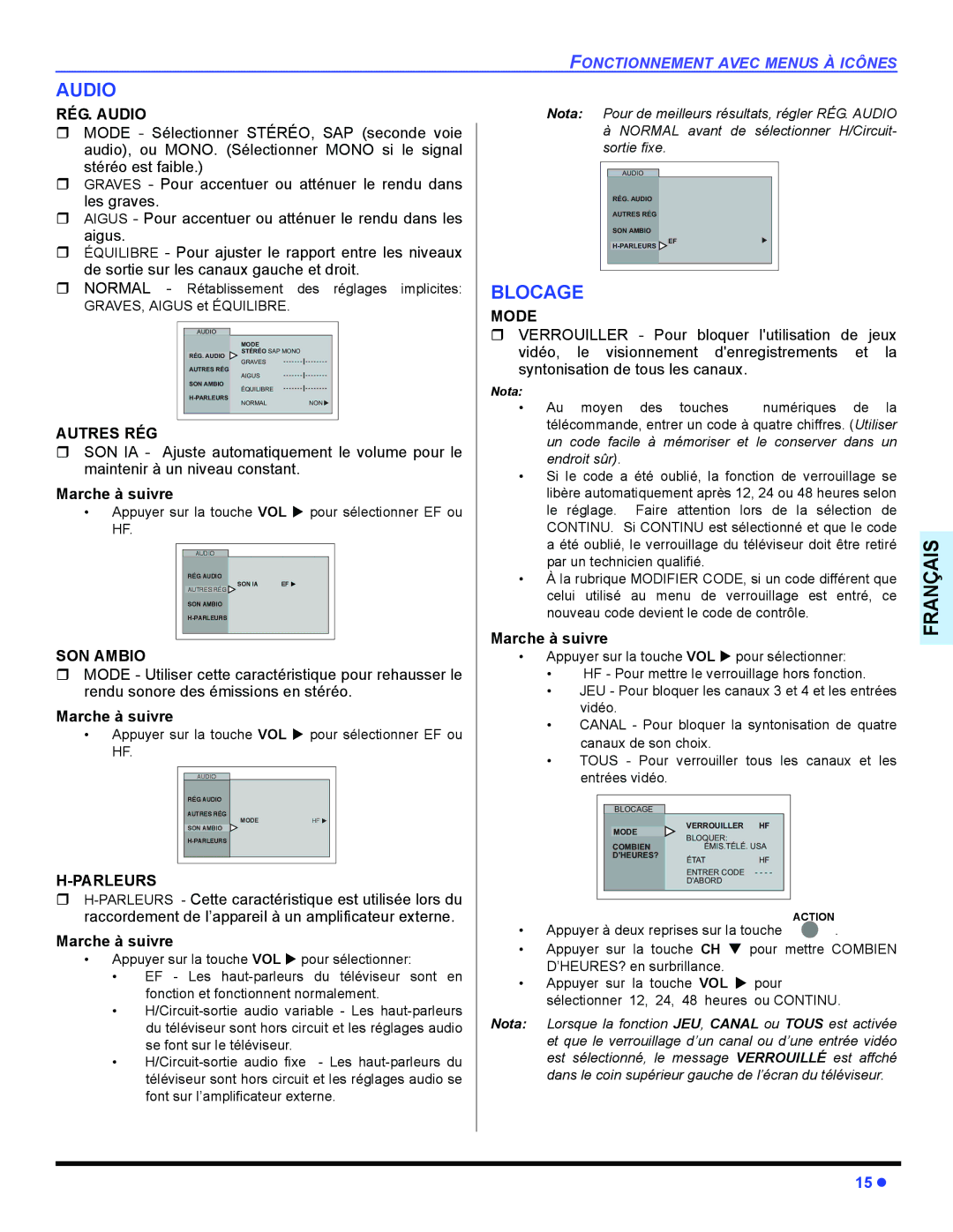 Panasonic CT-32E14, CT-G2134, CT-G2174, CT-G2174L, CT-G2974, CT-G2974L, CT-G3354 Blocage, RÉG. Audio, Autres RÉG, Parleurs 