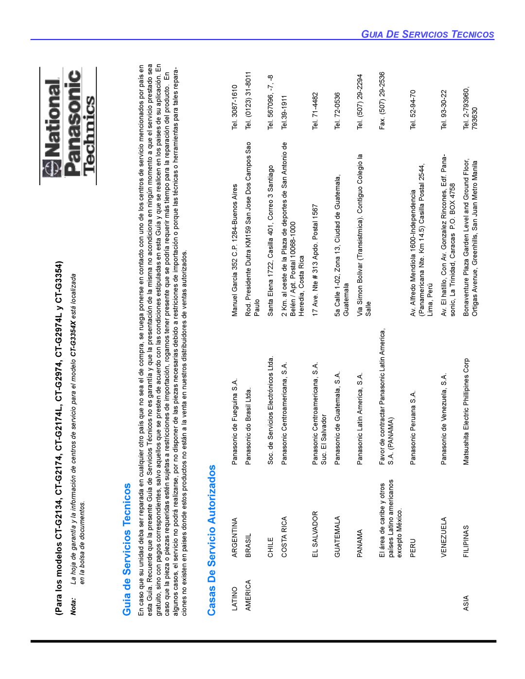 Panasonic CT-32E14, CT-G2134, CT-G2174, CT-G2174L, CT-G2974, CT-G2974L, CT-G3354 Guia de Servicios Tecnicos 