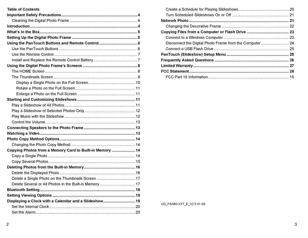 Pandigital PAN80XXT manual Table of Contents 