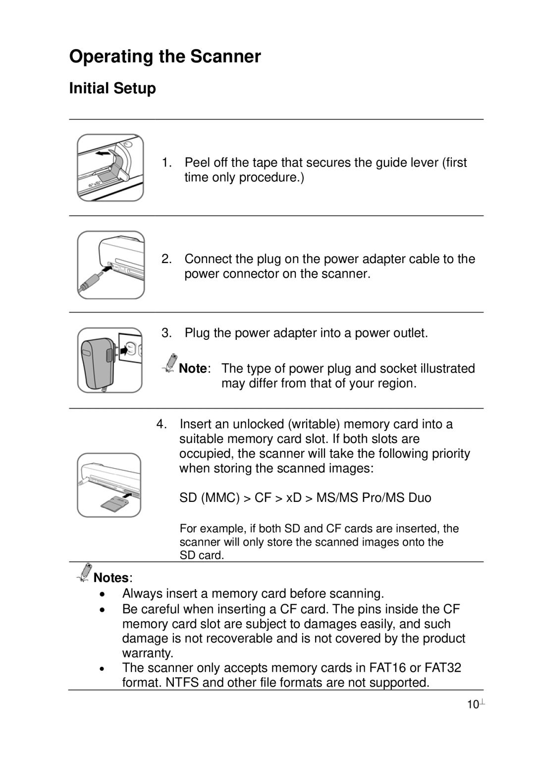 Pandigital PhotoLink Scanner manual Operating the Scanner, Initial Setup 