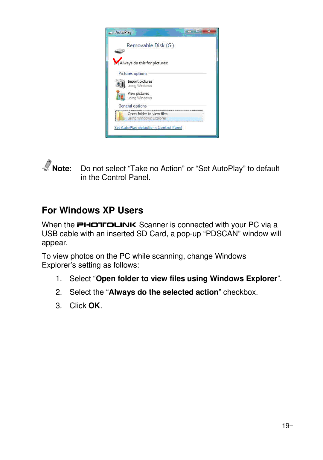 Pandigital PhotoLink Scanner manual For Windows XP Users 