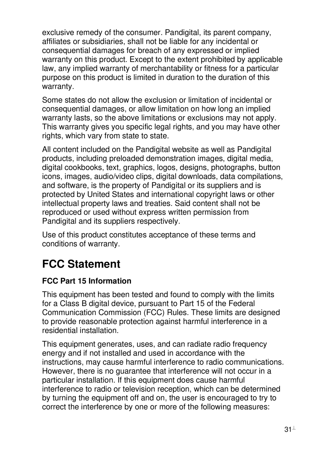 Pandigital PhotoLink Scanner manual FCC Statement, FCC Part 15 Information 