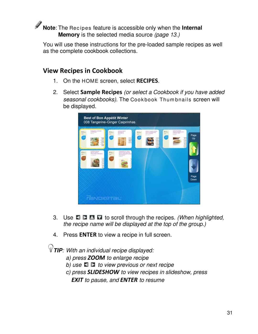 Pandigital PI8004W01 manual View Recipes in Cookbook 