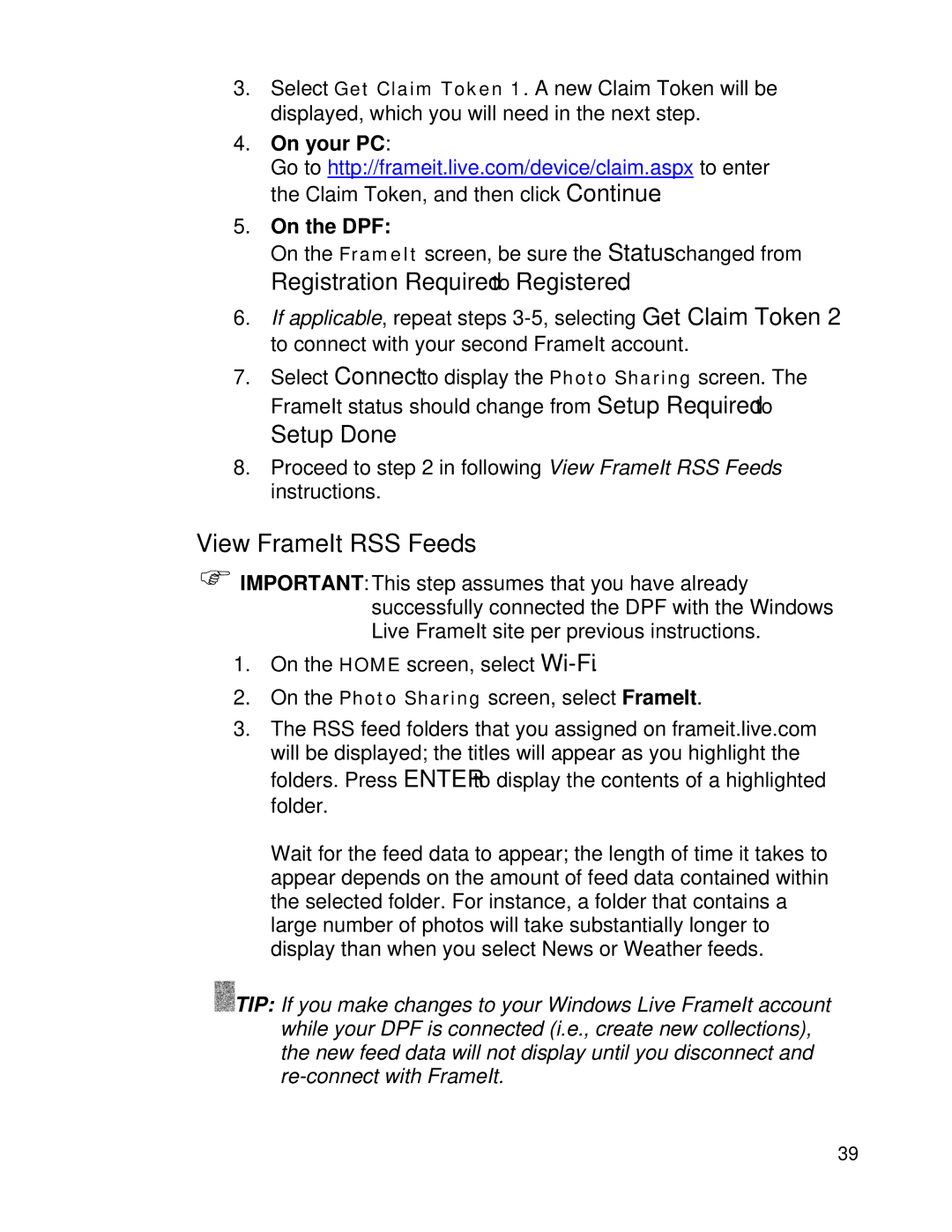 Pandigital PI8004W01 manual View FrameIt RSS Feeds, Registration Required to Registered, Setup Done 