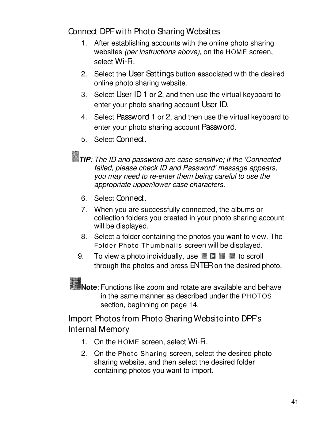 Pandigital PI8004W01 manual Connect DPF with Photo Sharing Websites 