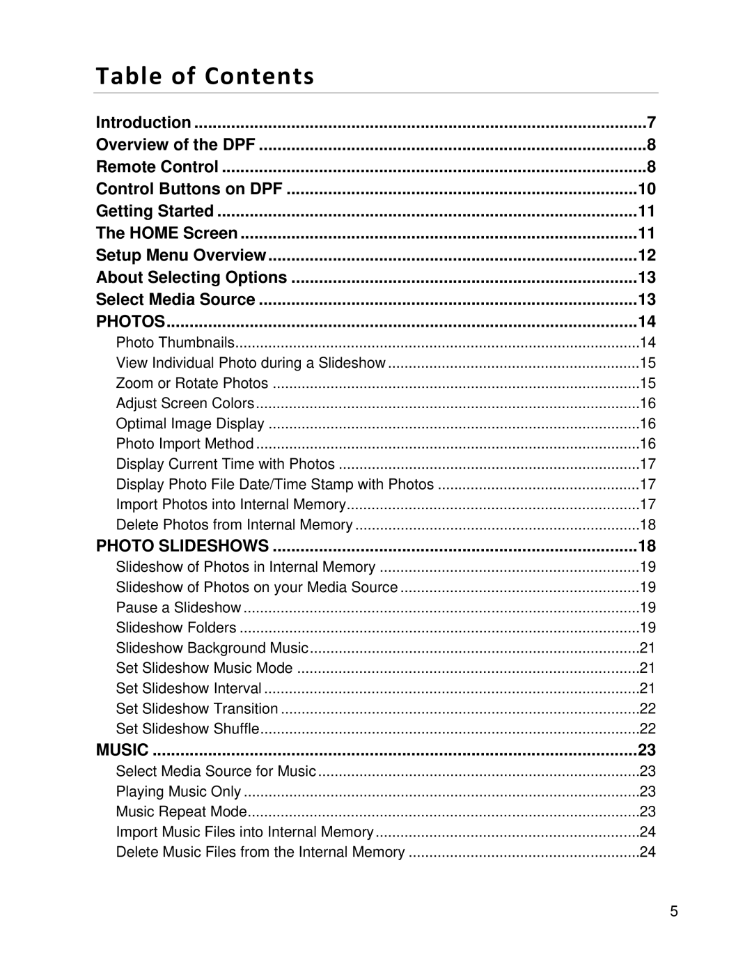 Pandigital PI8004W01 manual Table of Contents 