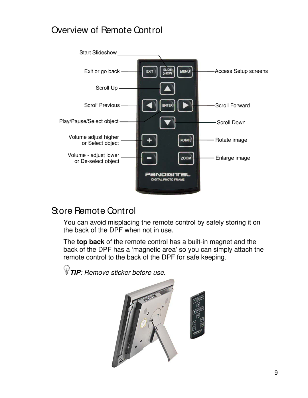 Pandigital PI8004W01 manual Overview of Remote Control, Store Remote Control 