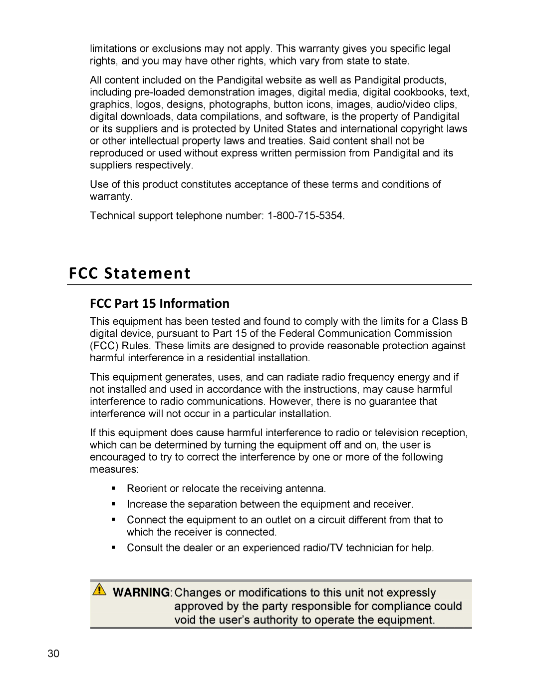 Pandigital PI9001DW, PI1003DW, PI7002AW manual FCC Statement, FCC Part 15 Information 