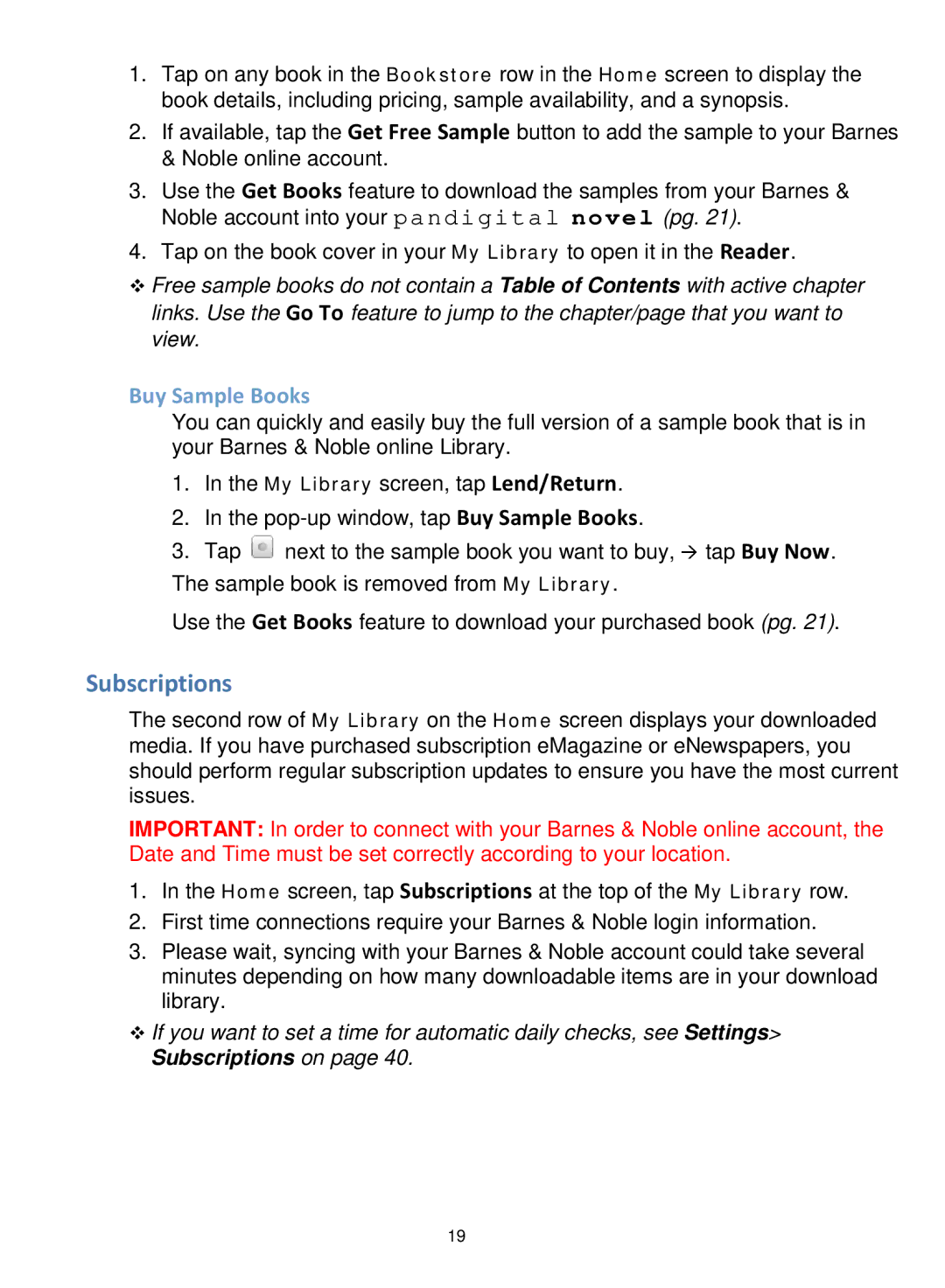 Pandigital V4.5, PRD06E20WWH8, PRD07T10WWH7 manual Subscriptions, Buy Sample Books 