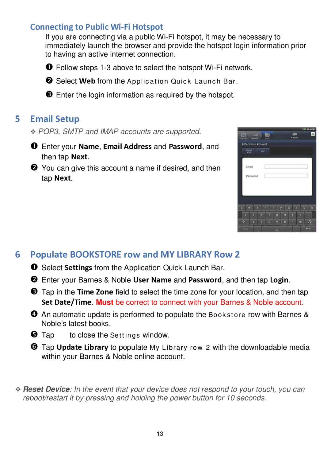 Pandigital R70F452 manual Email Setup, Connecting to Public Wi-Fi Hotspot 