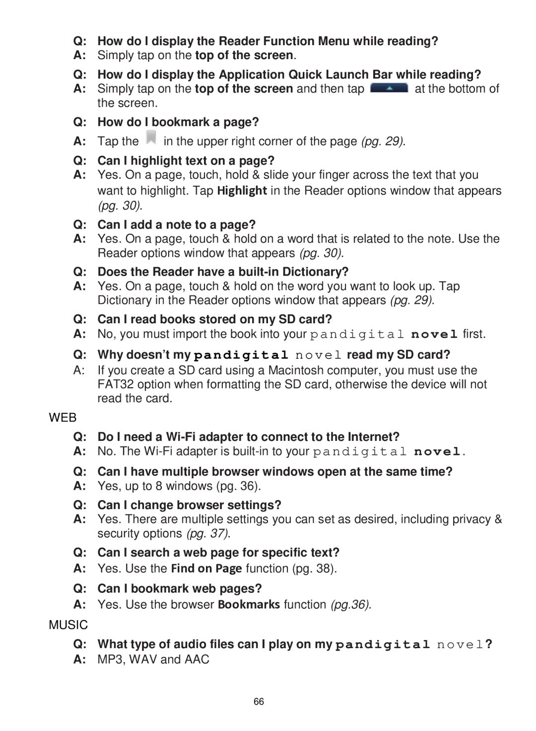 Pandigital R70F452 manual How do I display the Reader Function Menu while reading? 