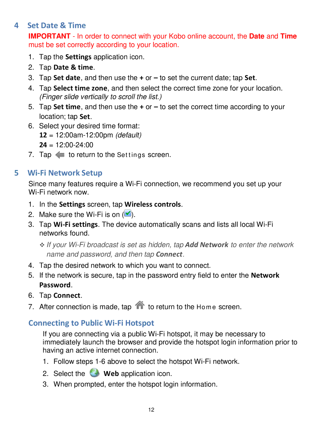 Pandigital R7T40WWHF1 manual Set Date & Time, Wi-Fi Network Setup, Connecting to Public Wi-Fi Hotspot 