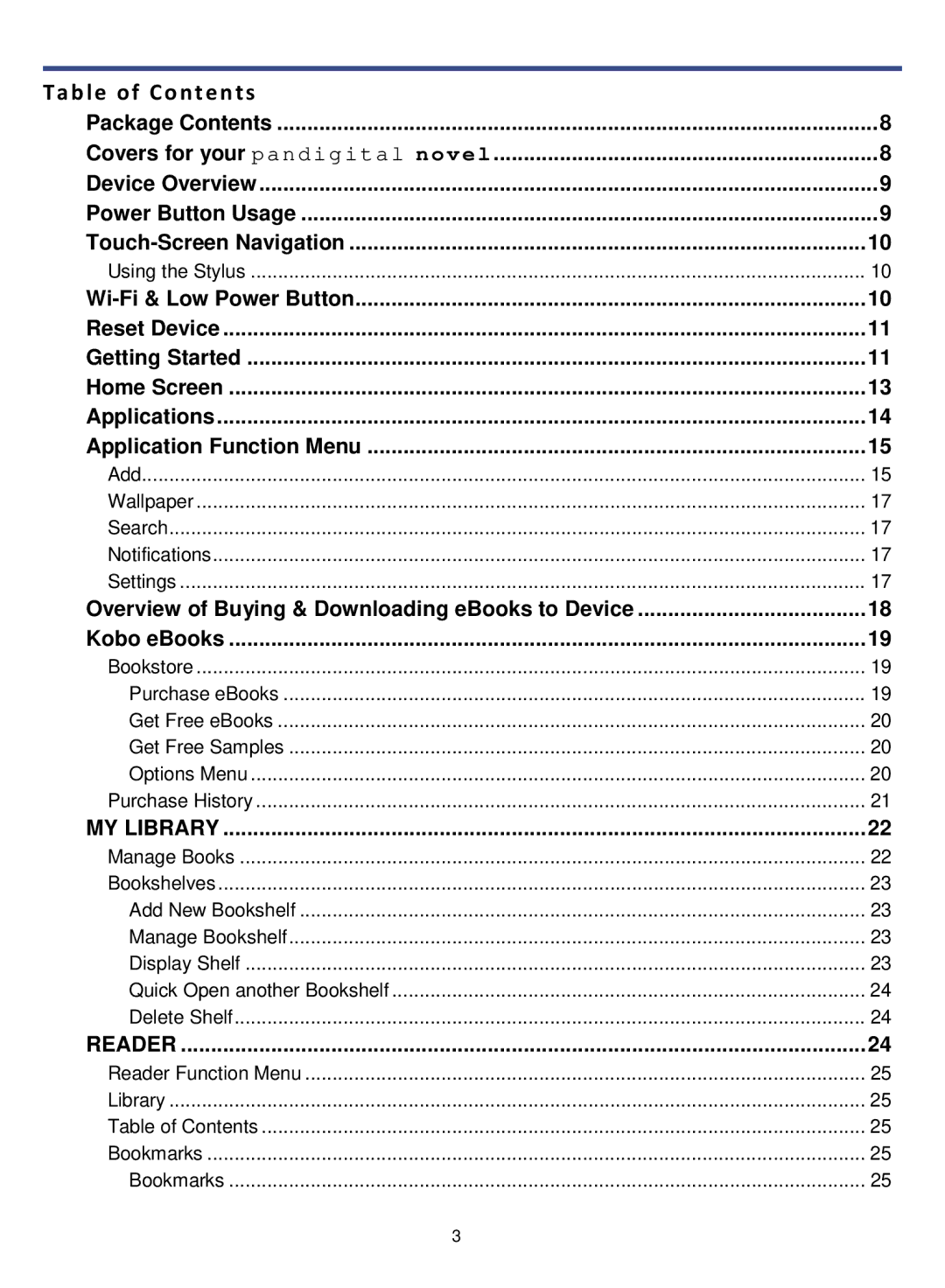 Pandigital R7T40WWHF1 manual Table of Contents 