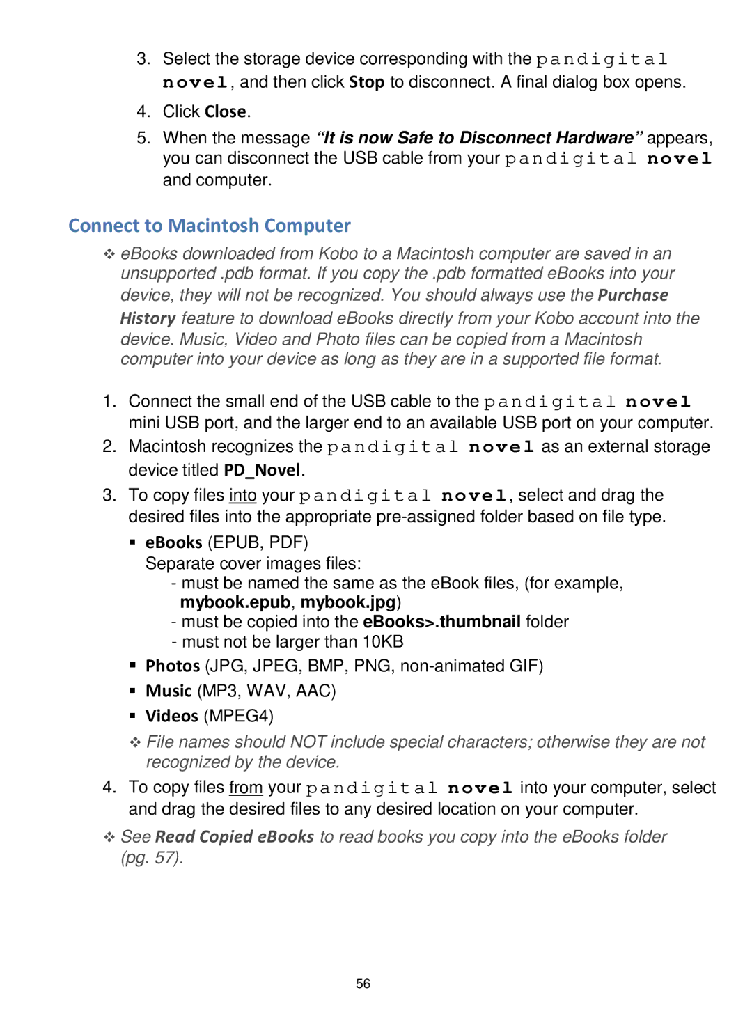 Pandigital R7T40WWHF1 manual Connect to Macintosh Computer 