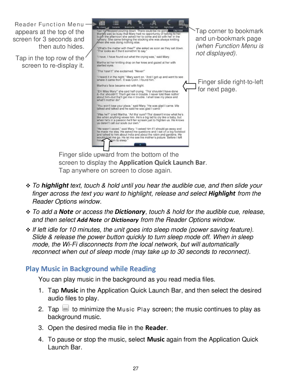 Pandigital V2.6 manual Play Music in Background while Reading 