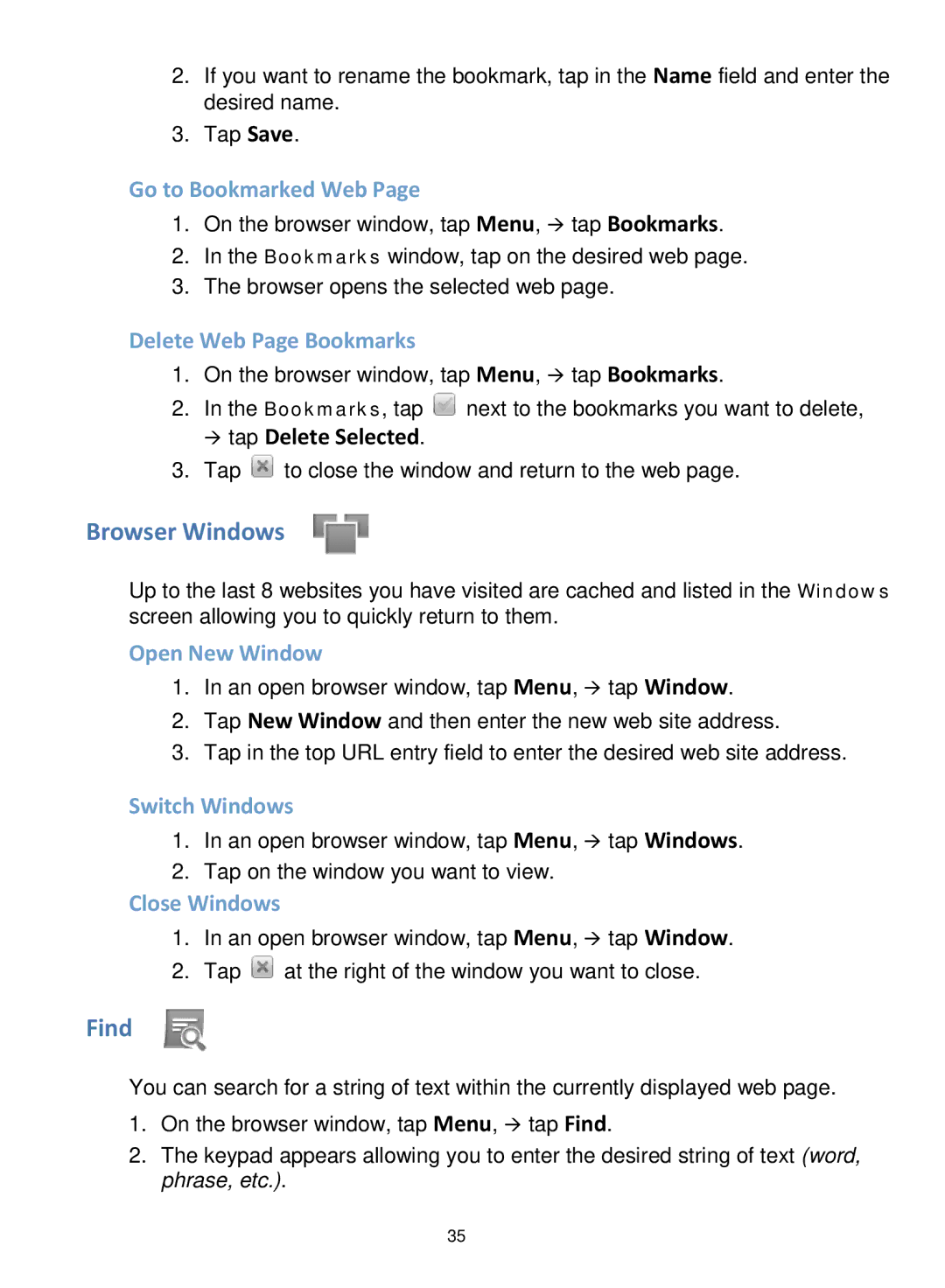 Pandigital V2.6 manual Browser Windows, Find 