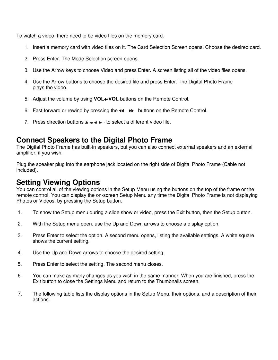 Pandigital Version: PAN.1 manual Connect Speakers to the Digital Photo Frame, Setting Viewing Options 