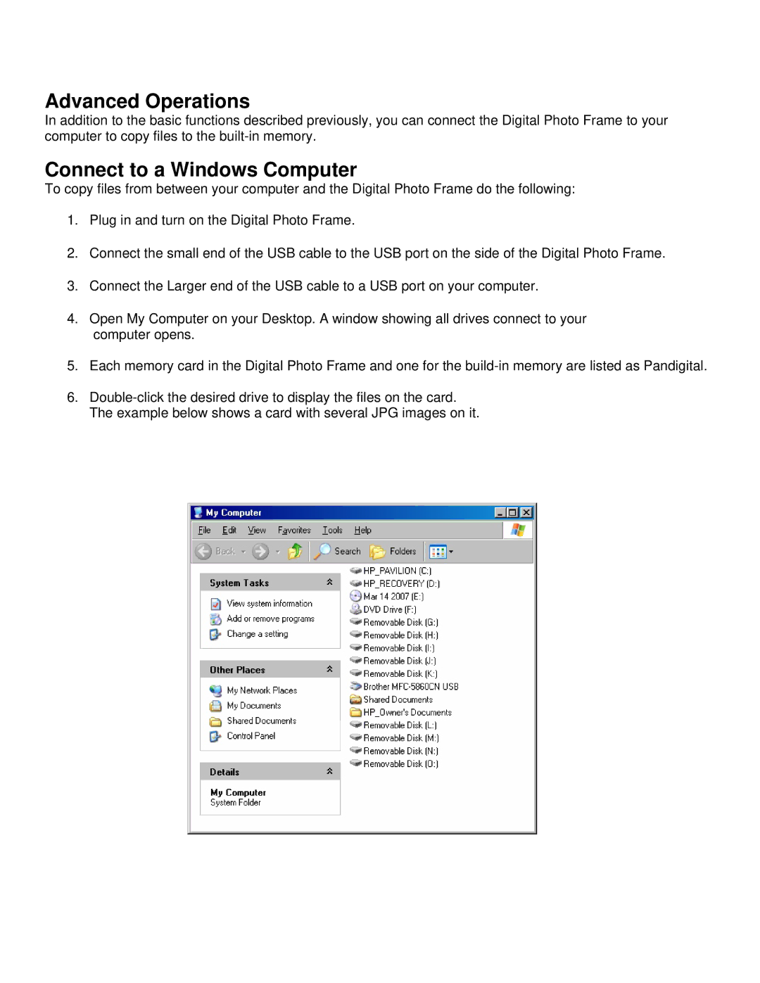 Pandigital Version: PAN.1 manual Advanced Operations, Connect to a Windows Computer 