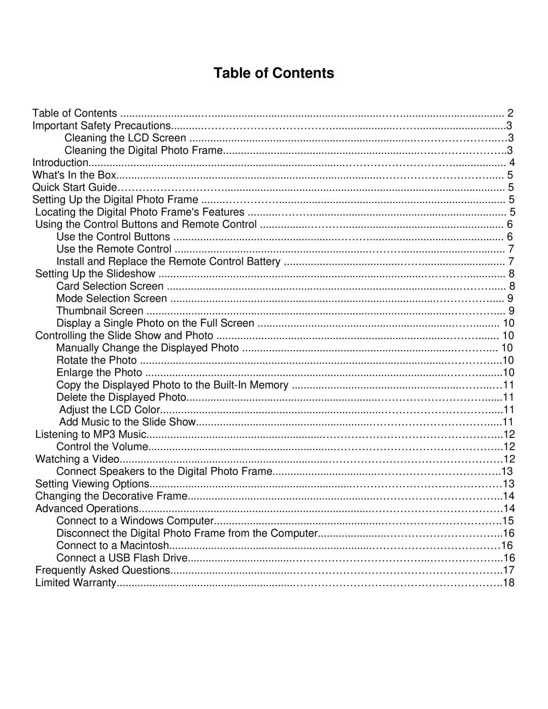 Pandigital Version: PAN.1 manual Table of Contents 